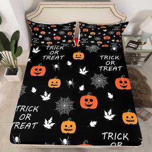 Erosebridal Комплект постельного белья Happy Halloween с принтом тыкв, фонарей и паутины в готическом стиле для детей, Yellow Black