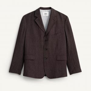 Блейзер Zara Striped Viscose/Linen, темно-коричневый