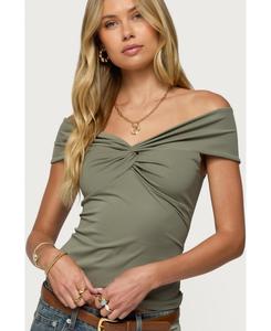 Женская блузка с закрученным передом и открытыми плечами Edikted, Olive