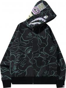 Худи BAPE Text Code Camo Shark Full Zip Hoodie 'Black', черный