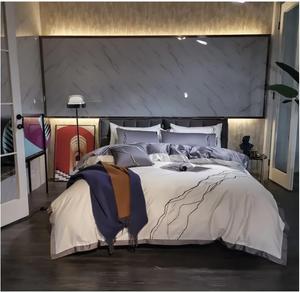 Generic Комплект постельного белья с вышивкой и текстурой линий из египетского хлопка 800TC