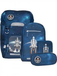 BECKMANN Классический большой школьный рюкзак Maxi 28 л, набор из 5 предметов, "Космическая миссия", синий