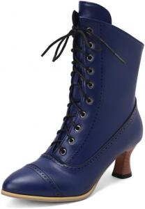 Generic Женские ботильоны ретро, средние по голени, викторианские ботинки, заостренный носок, черные короткие ботильоны с низким каблуком, винтажные на шнуровке, ботинки в стиле ведьмы или рыцаря, зимняя мода, офисные, для танцев, костюмные туфли