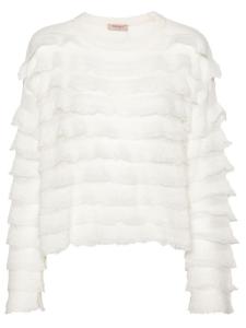 Джемпер ажурной вязки с оборками TWINSET, белый