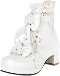 Женские ботильоны на платформе Rismart с массивным каблуком, молнией сзади, для косплея, кружевные лолита-туфли, White