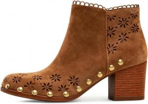 Женские ботильоны YDN с округлым носком, перфорированным цветочным рисунком, декоративными заклепками, деревянным массивным каблуком, боковой молнией, элегантные и повседневные обувь для офиса, вечерних встреч и вечеринок, размеры США 4-16