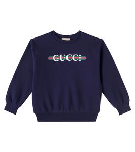 Хлопковый джерси свитшот с логотипом Web Stripe Gucci Kids, Dark Night Sky/Mc
