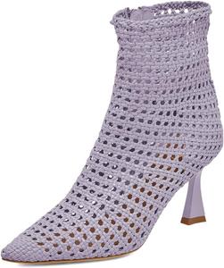 Женские стильные плетеные ботильоны XYD с молнией, заостренным носком, средним каблуком и вырезами для вечеринок и клуба, Light Purple