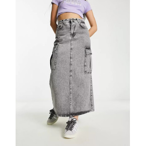 Юбка Stradivarius Str Denim Cargo Maxi In Washed, серый