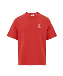 Красная коралловая хлопковая вышитая футболка Maison Kitsunã, красный