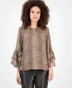 Женская блузка с принтом, оборками и рукавами 3/4 Anne Klein, желтый