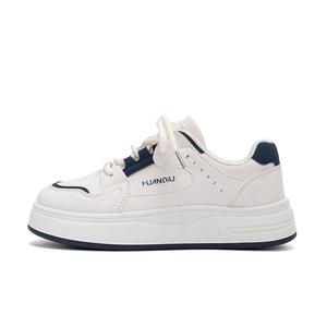 HUANQIU Повседневные ботинки из искусственной кожи с амортизацией, низкие скейтборд-кроссовки для женщин, цвет beige и dark blue