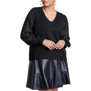 Женский свитер с V-образным вырезом и прозрачными рукавами plus size Eloquii, Black Onyx