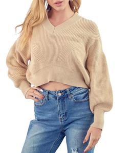 Укороченный вязаный свитер с рубчиком в теплом оттенке таупе &merci, Warm Taupe