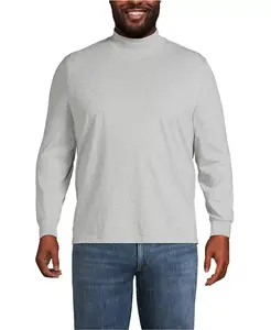 Большой и высокий супер-Т майка с воротником-стойкой Lands' End, серый