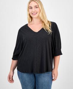 Модная блузка больших размеров с рукавами до локтя и присборенными манжетами Democracy, Heather Black