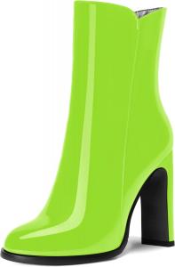 Женские офисные ботинки ROSERWISH на молнии, с классическим округлым носком, лакированной отделкой, высокими блочными каблуками и средним голенищем, 4 дюйма