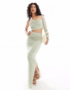 Длинная юбка с шифоновыми оборками, цвет шалфей Asos Design