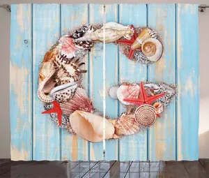 Штора ABAKUHAUS "Little G" в деревенском стиле, фон "бледное дерево", универсальная ленточная штора для гостиной с петлями и крючками, 280 x 175 см, темно-кораллово-голубой цвет Abakuhaus