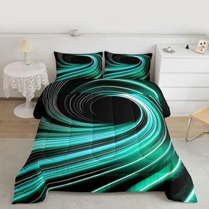 Erosebridal Комплект постельного белья Teal Black Abstract Full Comforter Set с 3D геометрическим принтом и полосами для детской комнаты, Teal White Black