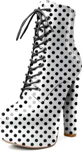 Женские ботильоны Esvowido с платформой, массивным каблуком, высоким каблуком, круглым носком, сексуальные шнуровки, короткие ботинки с боковой молнией, Polka Dot