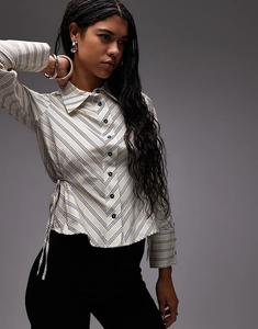 Рубашка LAAGAM из оперного поплина с завязками по бокам в черно-белую полоску