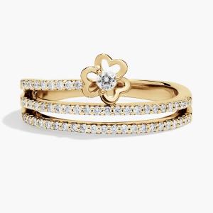 Кольцо с 3 рядами бриллиантов в форме лепестков сердца из желтого золота 14 карат (1/3 карата) Blue Nile