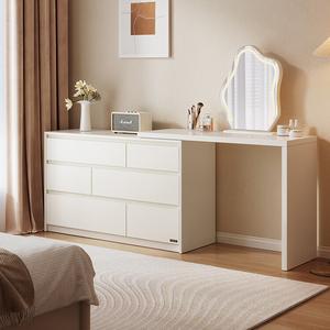 Quanu Комод для спальни из массива дерева, 6 ящиков, с туалетным столиком и зеркалом, цвет ivory white