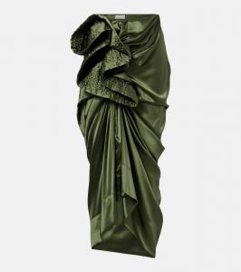 Собранная миди-юбка из сатина с шелком Dries Van Noten, Khaki
