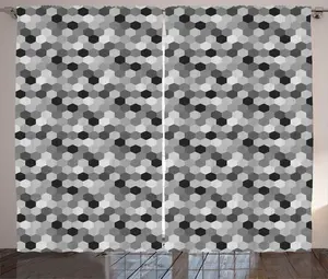 Штора ABAKUHAUS "Английская деревенская", оттенки серого - шестиугольная сетка, присборенная штора из тесьмы для спальни с петлями и крючками, 280 x 175 см, цвет "Английская серо-белый" Abakuhaus