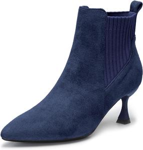 Женские ботильоны youngshow на низком каблуке с острым носком, зимние вязаные ботильоны с высоким каблуком, Dark Blue