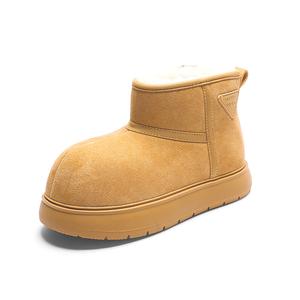 BENZI Тёплые износостойкие утеплённые противоскользящие короткие зимние сапоги для женщин с меховой отделкой коричневые, цвет Brown (Fleece Edge)