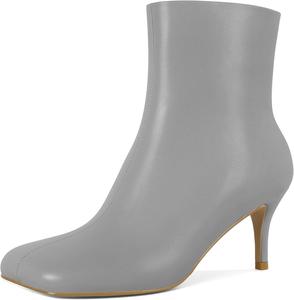 Женские ботильоны Soireelady с низким каблуком 2,5 дюйма, квадратный носок, боковая молния, осенние и зимние короткие ботинки, Grey