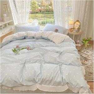 MAIYO Комплект постельного белья MaiyO Kawaii с рюшами и кружевом, 100% хлопок Blue