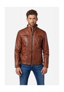 Кожаная мужская куртка Альберт - классический фасон с воротником стойкой RICANO, цвет Cognac
