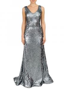 Платье русалки с V-образным вырезом и пайетками Rene Ruiz Collection, цвет Pewter