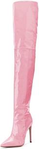 Женские сапоги FSJ с острым носком, на шпильке, выше колена, с боковой молнией, из лакированной кожи, зимние, размеры 4-15 US, Pink