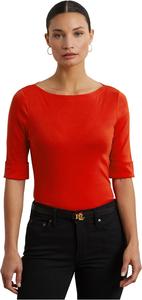 Футболка Lauren Ralph Lauren Petite Stretch Cotton Boatneck Tee, цвет Bright Vermilion