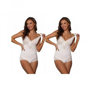 2 упаковки женских кружевных корректирующих боди с регулируемыми бретелями, с открытой спиной и V-образным вырезом ALLEGRA K, белый