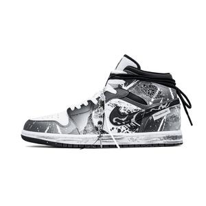Jordan Кроссовки баскетбольные Air 1 Ink Path Mid top устойчивые к истиранию винтажные Unisex Black White