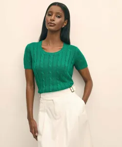 Льняной свитер с короткими рукавами и косами