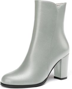 Женские короткие ботильоны WAYDERNS с квадратным носком, кожаные, на молнии, матовый блок, высокий каблук 3,5 дюйма, Grey