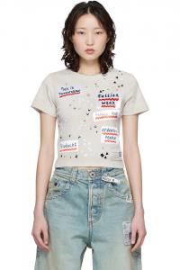 Maison Mihara Yasuhiro Мини-Футболка с декоративными наклейками бежевого цвета