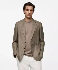 Мужской льняной пиджак MANGO, коричневый/бежевый