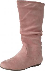 Женские сапоги из мягкой замши, низкий каблук, по голень, удобная осенняя обувь с боковой молнией и противоскользящей подошвой, плоские сапоги, мешковатые сапоги для женщин AtXiteli, Pink