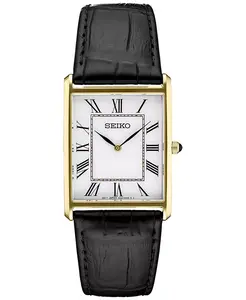 Мужские часы Essentials Black Leather Strap Watch 28 мм Seiko