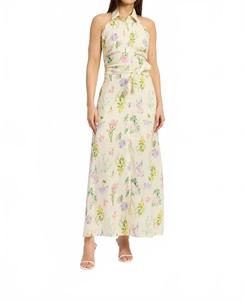 Желтое разноцветное макси-платье с запахом и декольте халтер En Saison