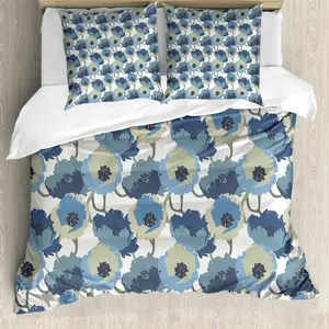 Пододеяльник ABAKUHAUS с цветочным принтом, романтические цветы с эффектом омбре, защита от клещей, подходит для аллергиков, с наволочками, 155 см x 220 см - 80 x 80 см, темно-серый