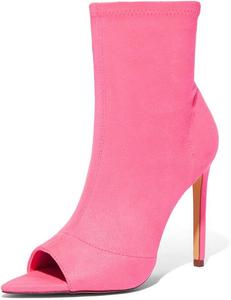 Женские ботильоны с открытым носком XYD, элегантные туфли на высоком каблуке из замши с боковой молнией, ботинки до щиколотки, заостренный носок, стильные модные туфли для вечеринки или клубного мероприятия, Hot Pink