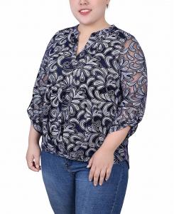 Плюс размер Блузка с длинными рукавами и Y-образным вырезом NY Collection